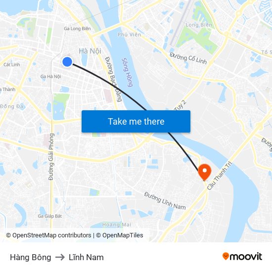 Hàng Bông to Lĩnh Nam map