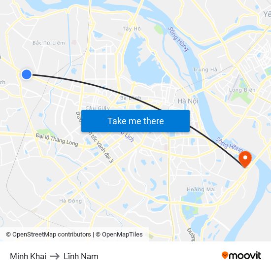 Minh Khai to Lĩnh Nam map