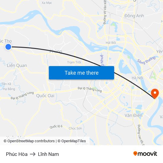 Phúc Hòa to Lĩnh Nam map