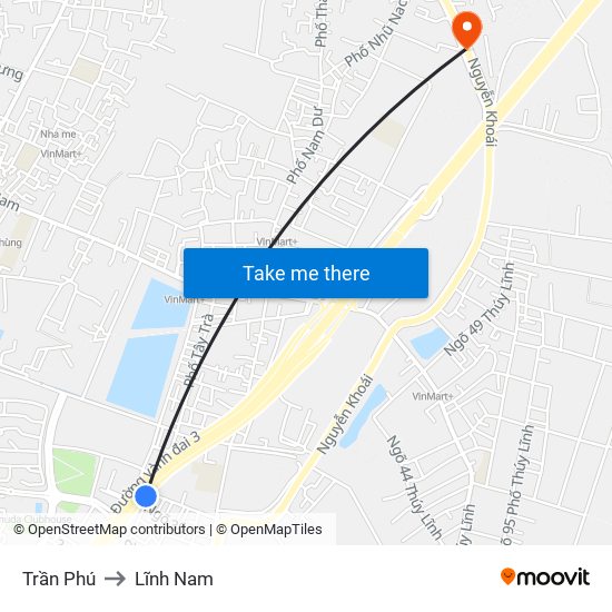 Trần Phú to Lĩnh Nam map