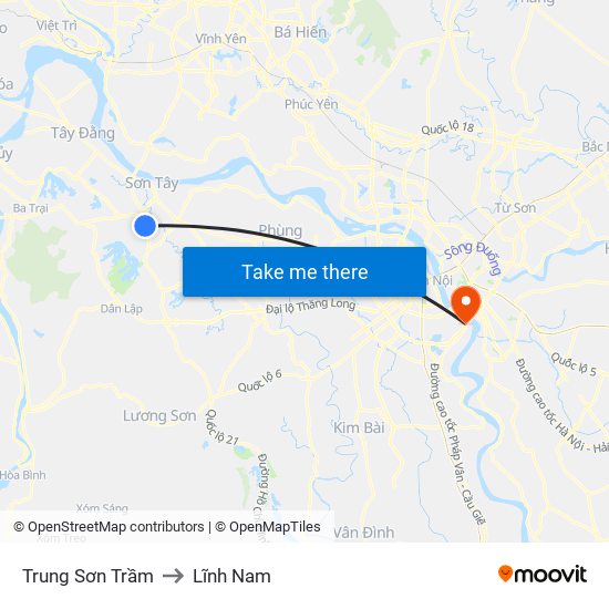 Trung Sơn Trầm to Lĩnh Nam map