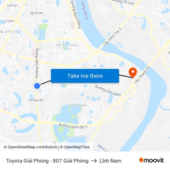 Toyota Giải Phóng - 807 Giải Phóng to Lĩnh Nam map