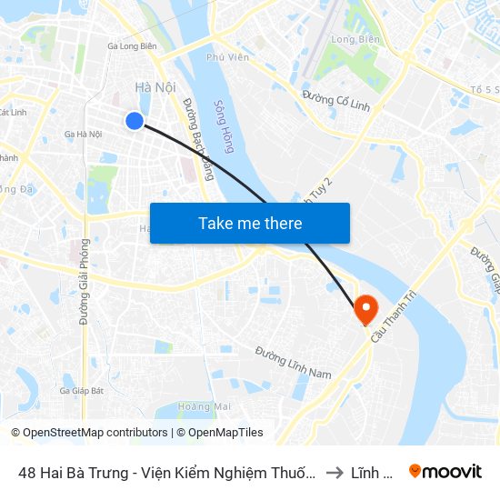 48 Hai Bà Trưng - Viện Kiểm Nghiệm Thuốc Trung Ương to Lĩnh Nam map