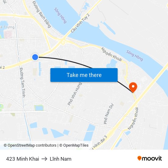 423 Minh Khai to Lĩnh Nam map