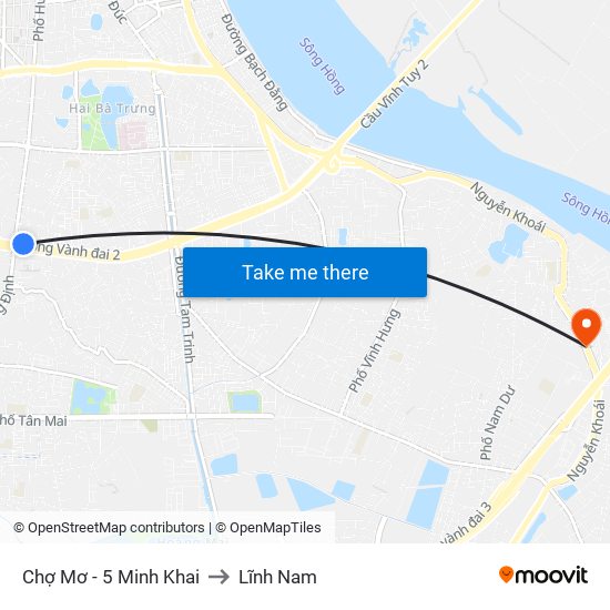 Chợ Mơ - 5 Minh Khai to Lĩnh Nam map