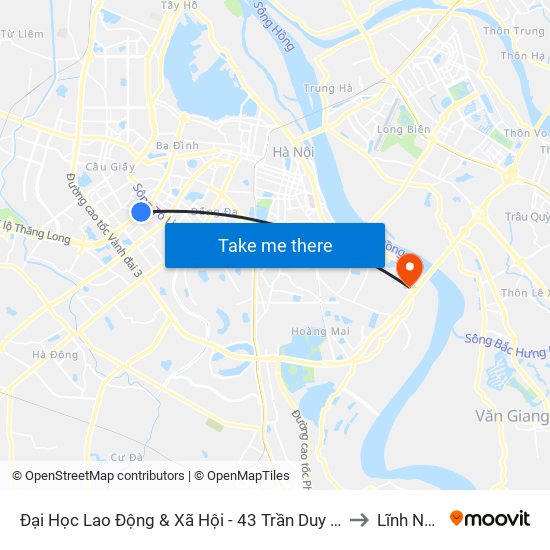 Đại Học Lao Động & Xã Hội - 43 Trần Duy Hưng to Lĩnh Nam map
