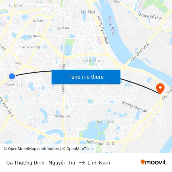 Ga Thượng Đình - Nguyễn Trãi to Lĩnh Nam map