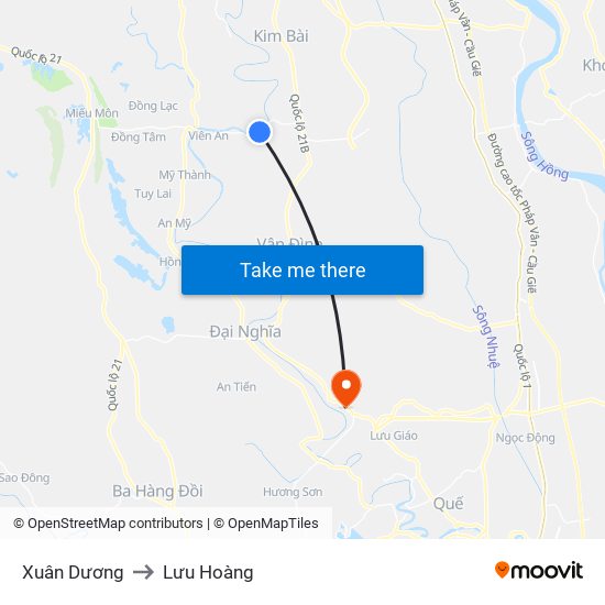 Xuân Dương to Lưu Hoàng map