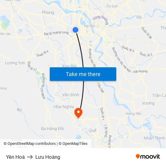 Yên Hoà to Lưu Hoàng map