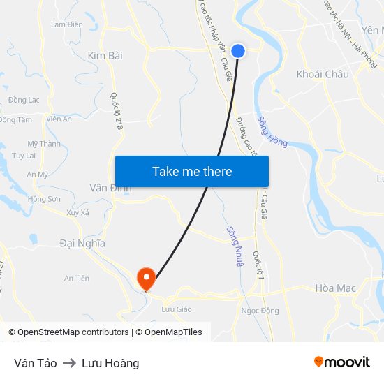 Vân Tảo to Lưu Hoàng map