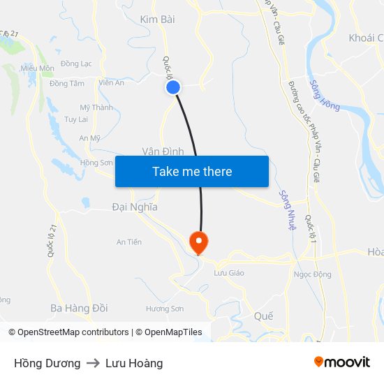 Hồng Dương to Lưu Hoàng map