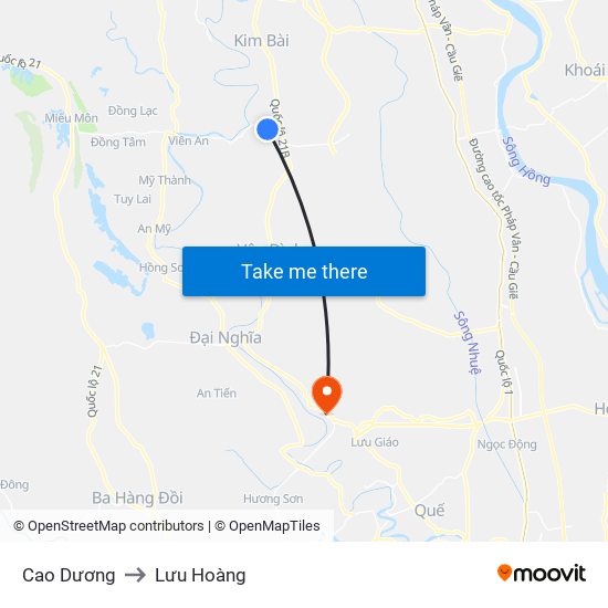 Cao Dương to Lưu Hoàng map