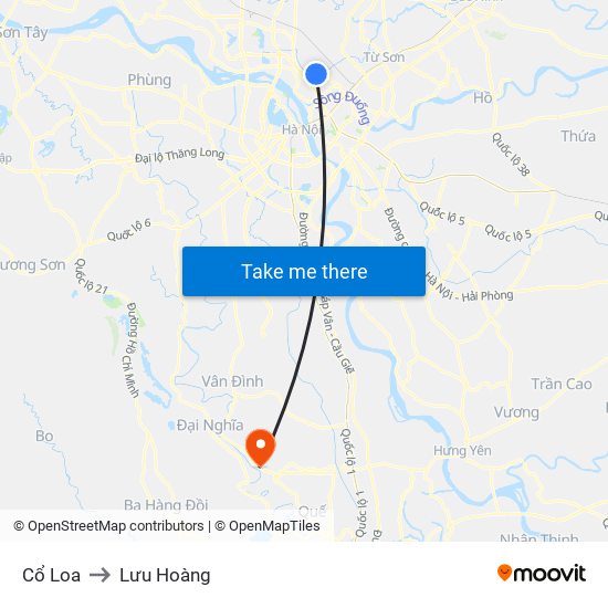 Cổ Loa to Lưu Hoàng map