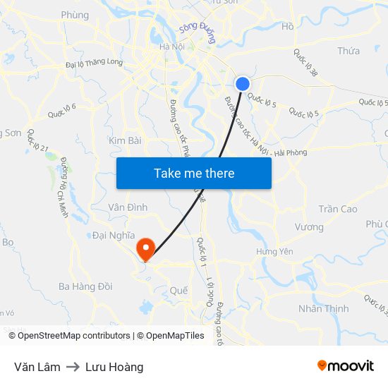 Văn Lâm to Lưu Hoàng map