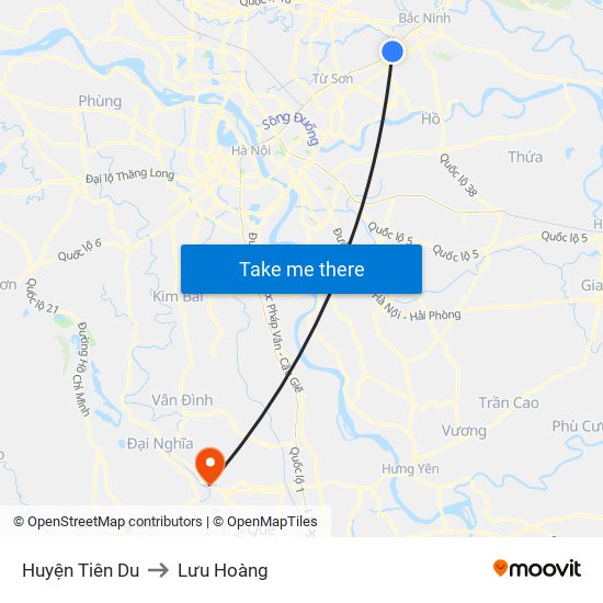 Huyện Tiên Du to Lưu Hoàng map