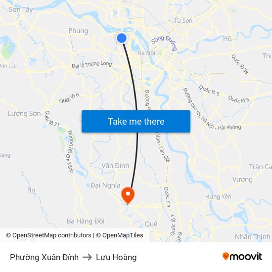 Phường Xuân Đỉnh to Lưu Hoàng map