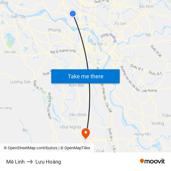 Mê Linh to Lưu Hoàng map