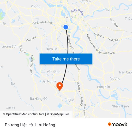 Phương Liệt to Lưu Hoàng map