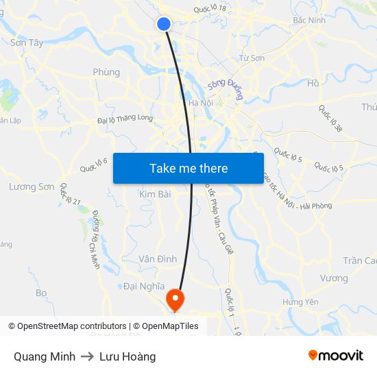 Quang Minh to Lưu Hoàng map