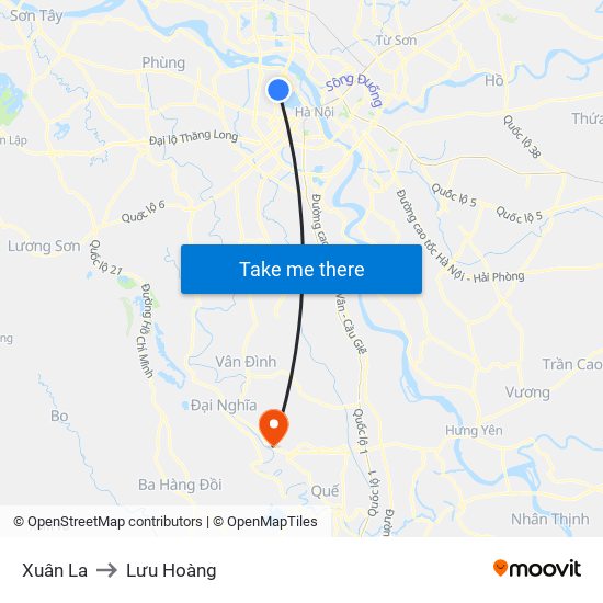 Xuân La to Lưu Hoàng map