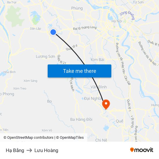 Hạ Bằng to Lưu Hoàng map