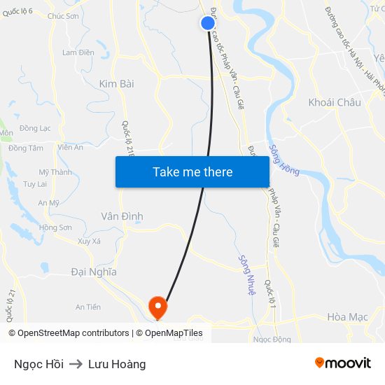 Ngọc Hồi to Lưu Hoàng map