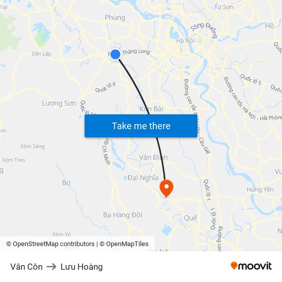 Vân Côn to Lưu Hoàng map