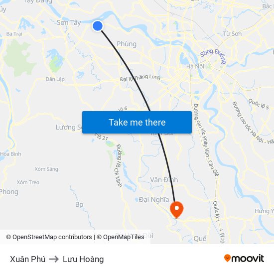 Xuân Phú to Lưu Hoàng map