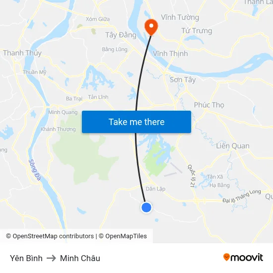 Yên Bình to Minh Châu map