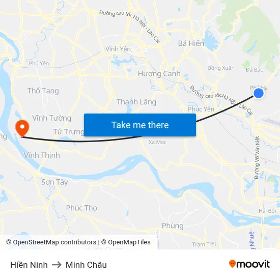 Hiền Ninh to Minh Châu map