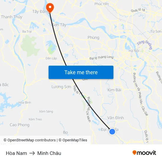 Hòa Nam to Minh Châu map