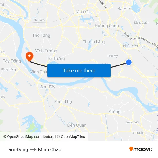 Tam Đồng to Minh Châu map