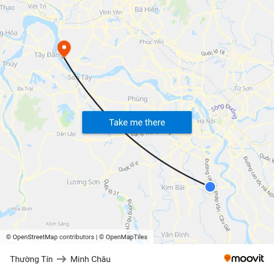 Thường Tín to Minh Châu map
