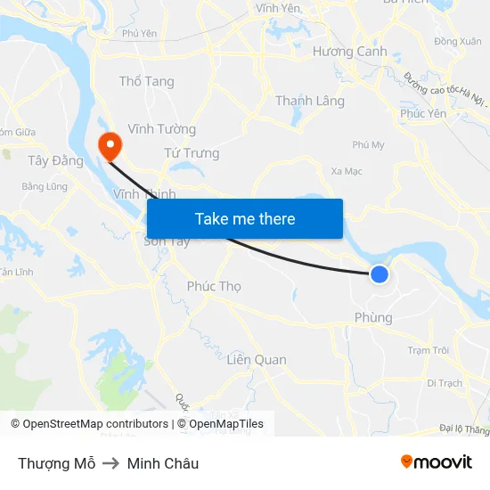 Thượng Mỗ to Minh Châu map