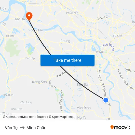 Văn Tự to Minh Châu map