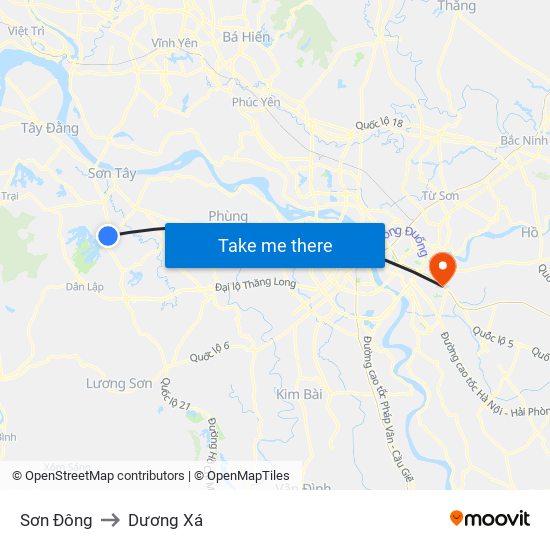 Sơn Đông to Dương Xá map