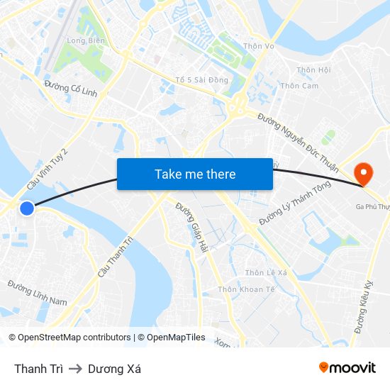 Thanh Trì to Dương Xá map