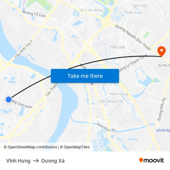 Vĩnh Hưng to Dương Xá map