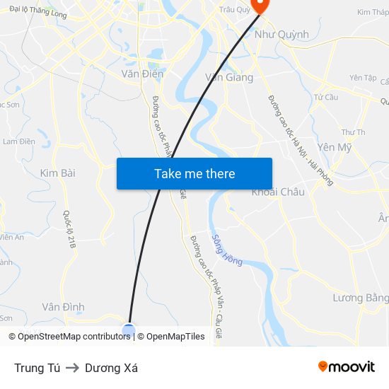 Trung Tú to Dương Xá map