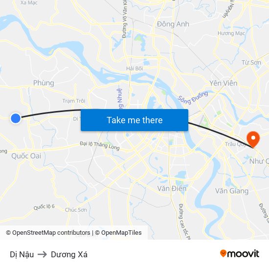 Dị Nậu to Dương Xá map