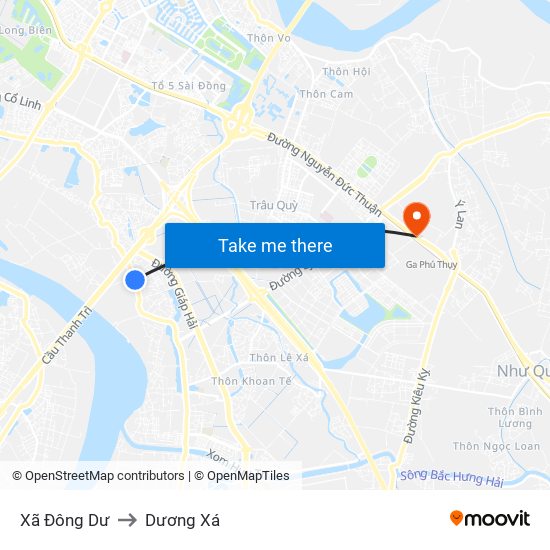 Xã Đông Dư to Dương Xá map