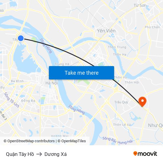 Quận Tây Hồ to Dương Xá map