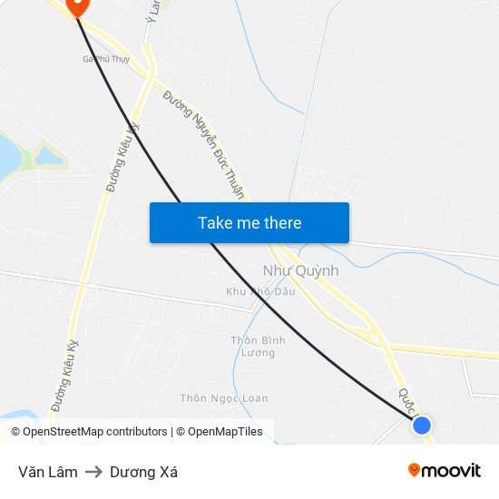 Văn Lâm to Dương Xá map