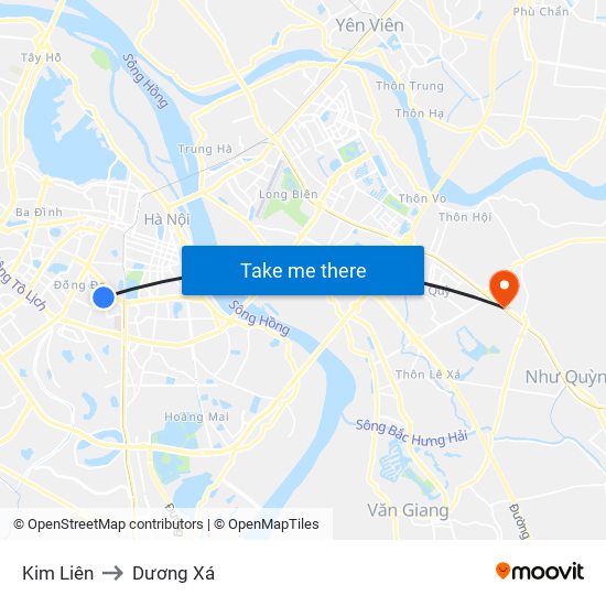 Kim Liên to Dương Xá map