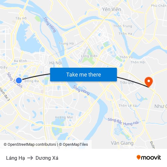 Láng Hạ to Dương Xá map