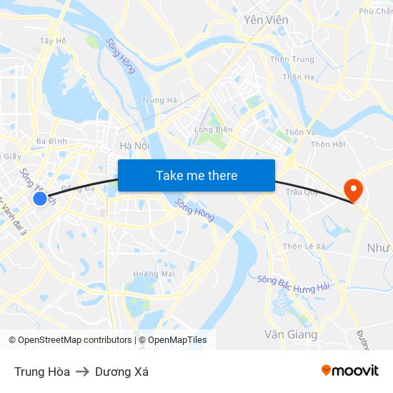 Trung Hòa to Dương Xá map