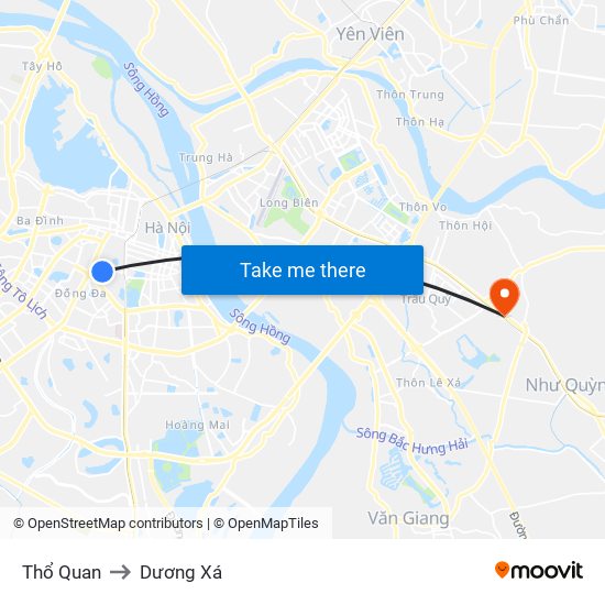 Thổ Quan to Dương Xá map