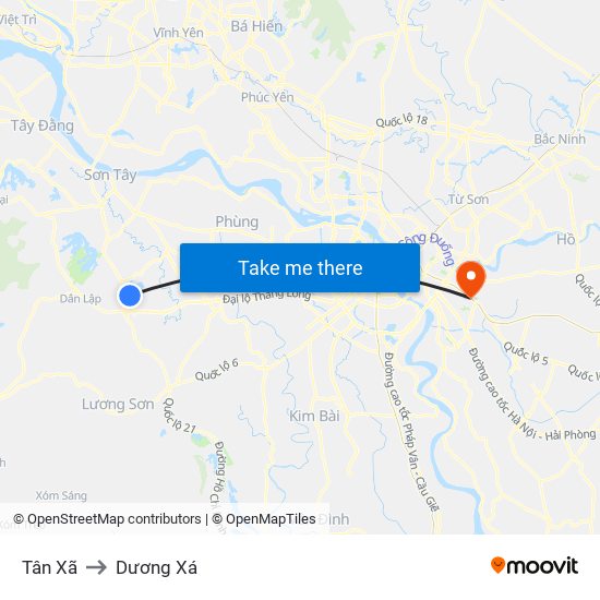 Tân Xã to Dương Xá map