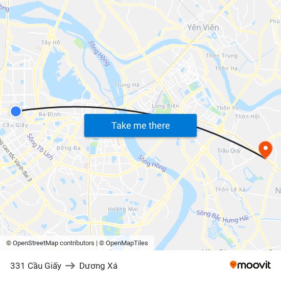 331 Cầu Giấy to Dương Xá map