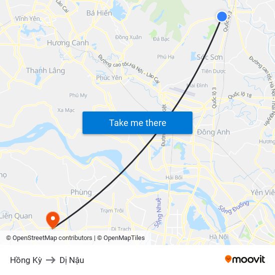 Hồng Kỳ to Dị Nậu map